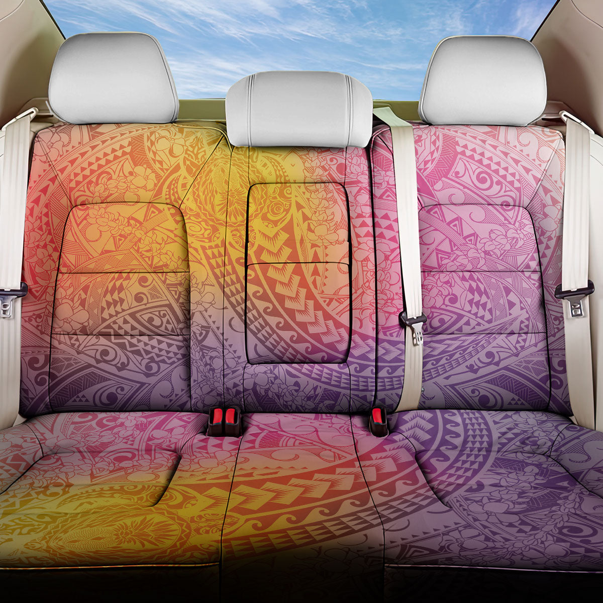Hawaiian Turtles and Leis Back Car Seat Cover Tribal Kakau Pattern Magical Rainbow Sky LT03 One Size Multicolor - Polynesian Pride