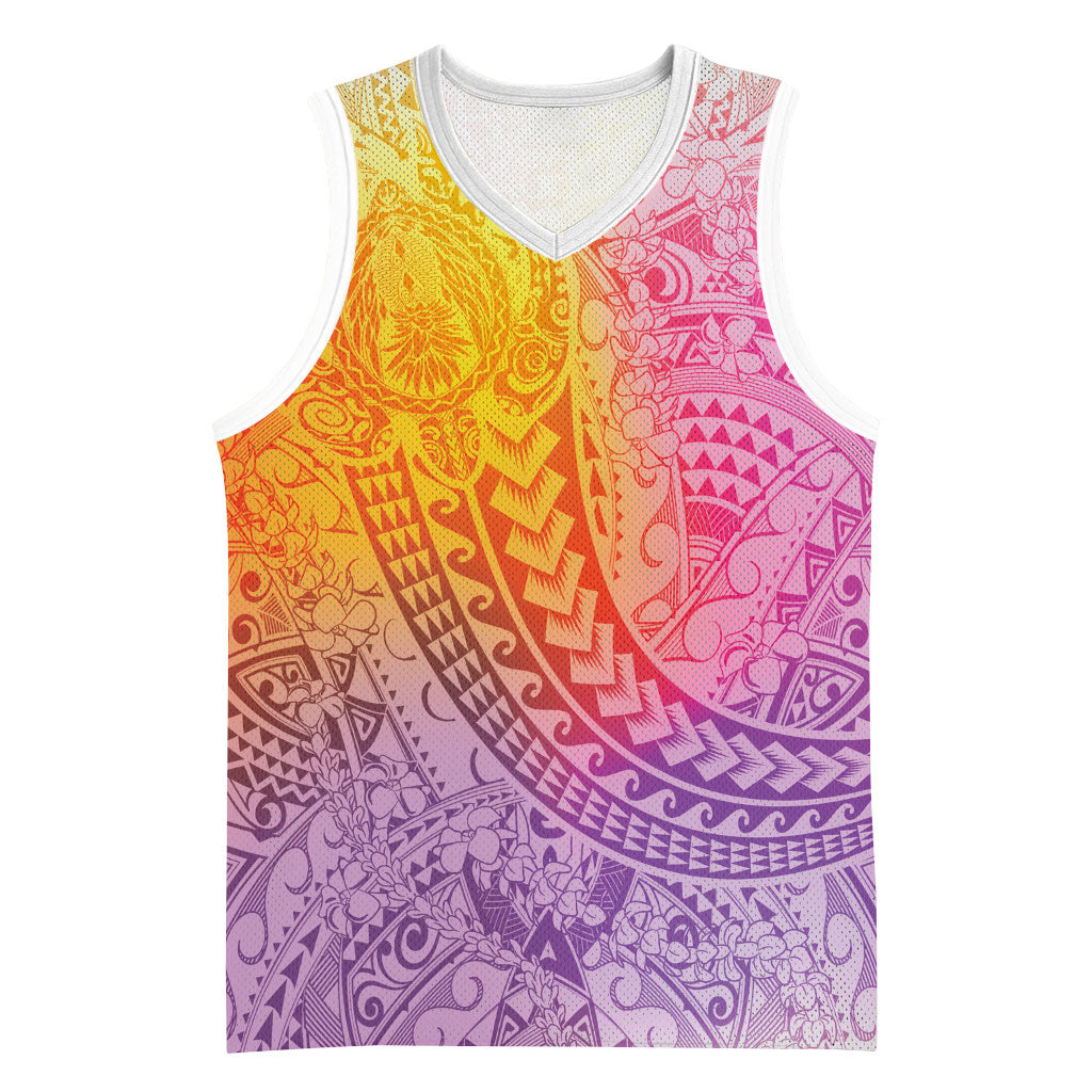 Hawaiian Turtles and Leis Basketball Jersey Tribal Kakau Pattern Magical Rainbow Sky LT03 Unisex Multicolor - Polynesian Pride