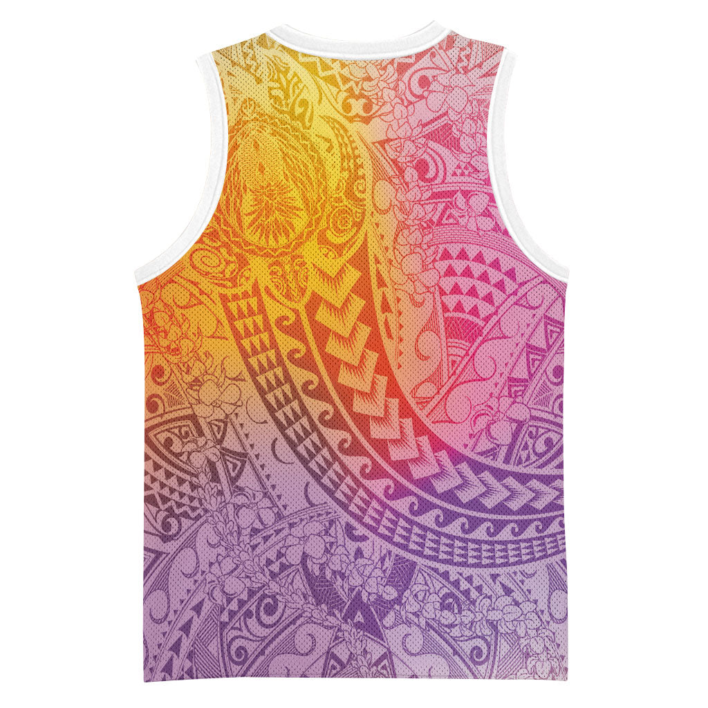 Hawaiian Turtles and Leis Basketball Jersey Tribal Kakau Pattern Magical Rainbow Sky LT03 - Polynesian Pride