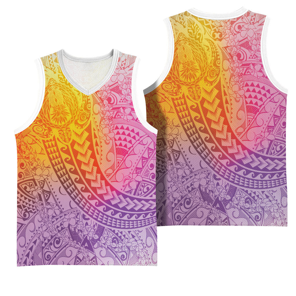 Hawaiian Turtles and Leis Basketball Jersey Tribal Kakau Pattern Magical Rainbow Sky LT03 - Polynesian Pride