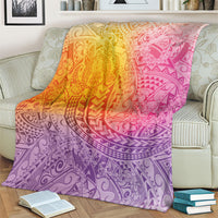 Hawaiian Turtles and Leis Blanket Tribal Kakau Pattern Magical Rainbow Sky