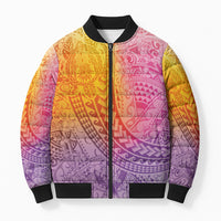 Hawaiian Turtles and Leis Bomber Puffer Jacket Tribal Kakau Pattern Magical Rainbow Sky