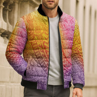 Hawaiian Turtles and Leis Bomber Puffer Jacket Tribal Kakau Pattern Magical Rainbow Sky