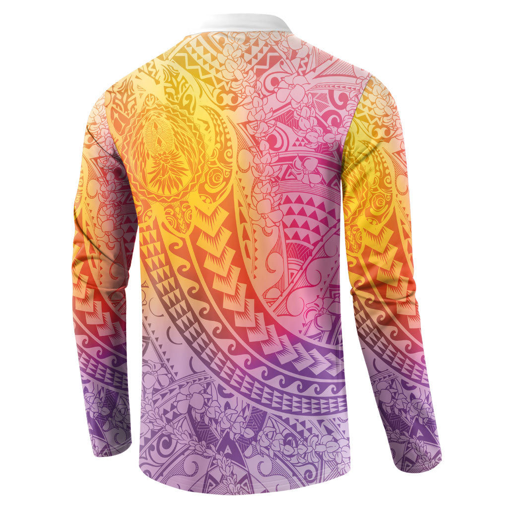 Hawaiian Turtles and Leis Button Sweatshirt Tribal Kakau Pattern Magical Rainbow Sky
