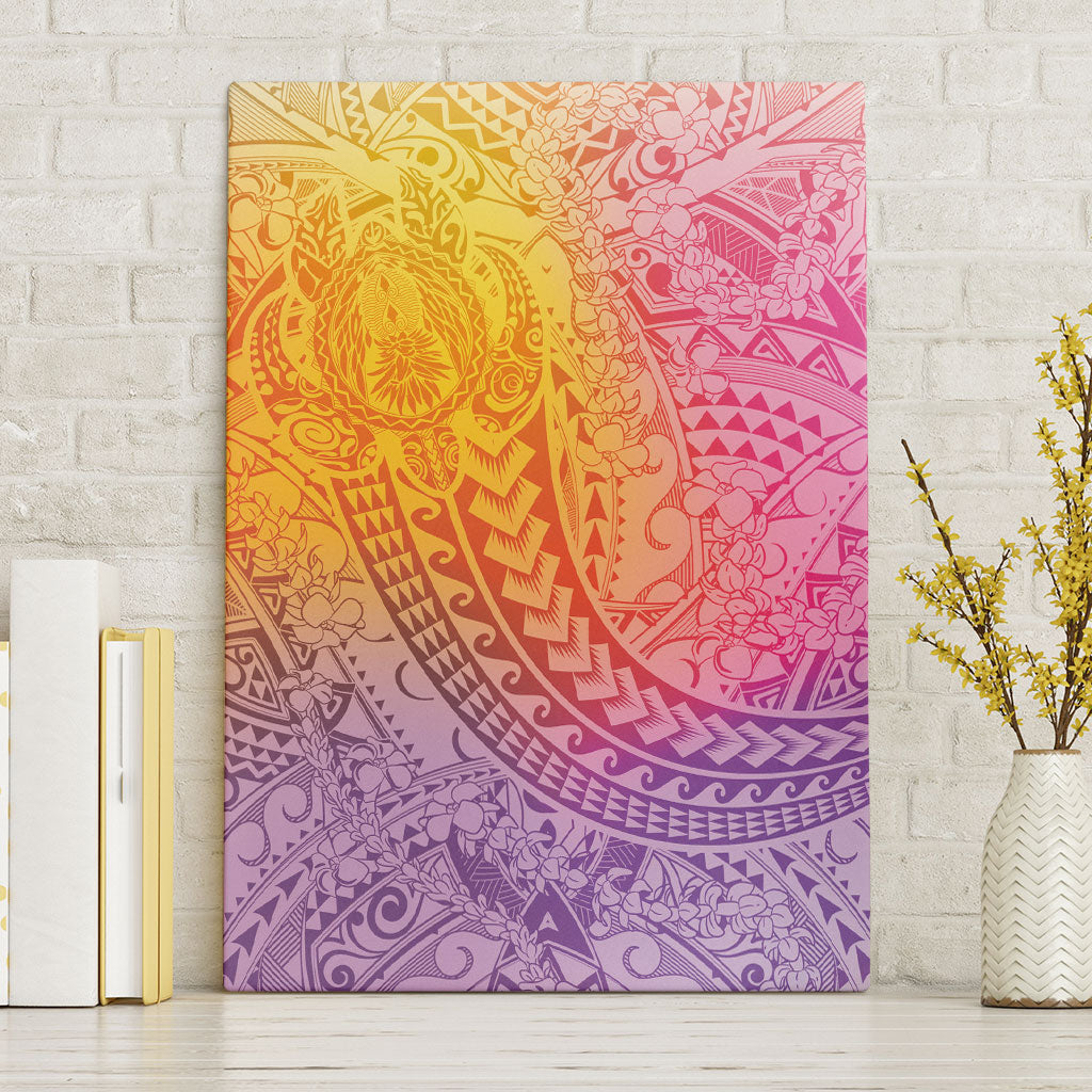 Hawaiian Turtles and Leis Canvas Wall Art Tribal Kakau Pattern Magical Rainbow Sky