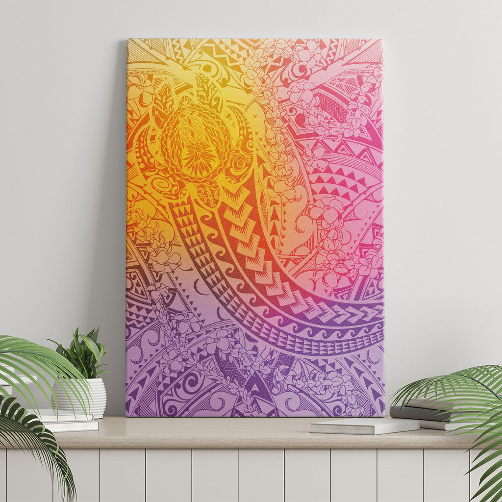Hawaiian Turtles and Leis Canvas Wall Art Tribal Kakau Pattern Magical Rainbow Sky