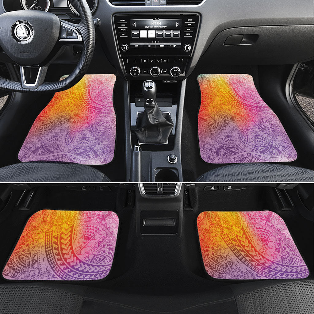 Hawaiian Turtles and Leis Car Mats Tribal Kakau Pattern Magical Rainbow Sky LT03 Set 4pcs Multicolor - Polynesian Pride
