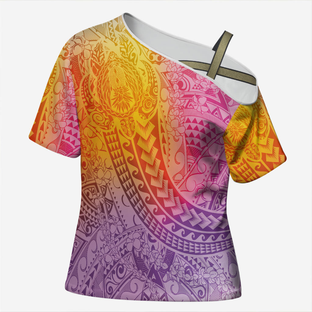 Hawaiian Turtles and Leis Cross Shoulder Shirt Tribal Kakau Pattern Magical Rainbow Sky LT03 Female Multicolor - Polynesian Pride