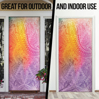 Hawaiian Turtles and Leis Door Cover Tribal Kakau Pattern Magical Rainbow Sky