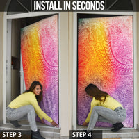 Hawaiian Turtles and Leis Door Cover Tribal Kakau Pattern Magical Rainbow Sky