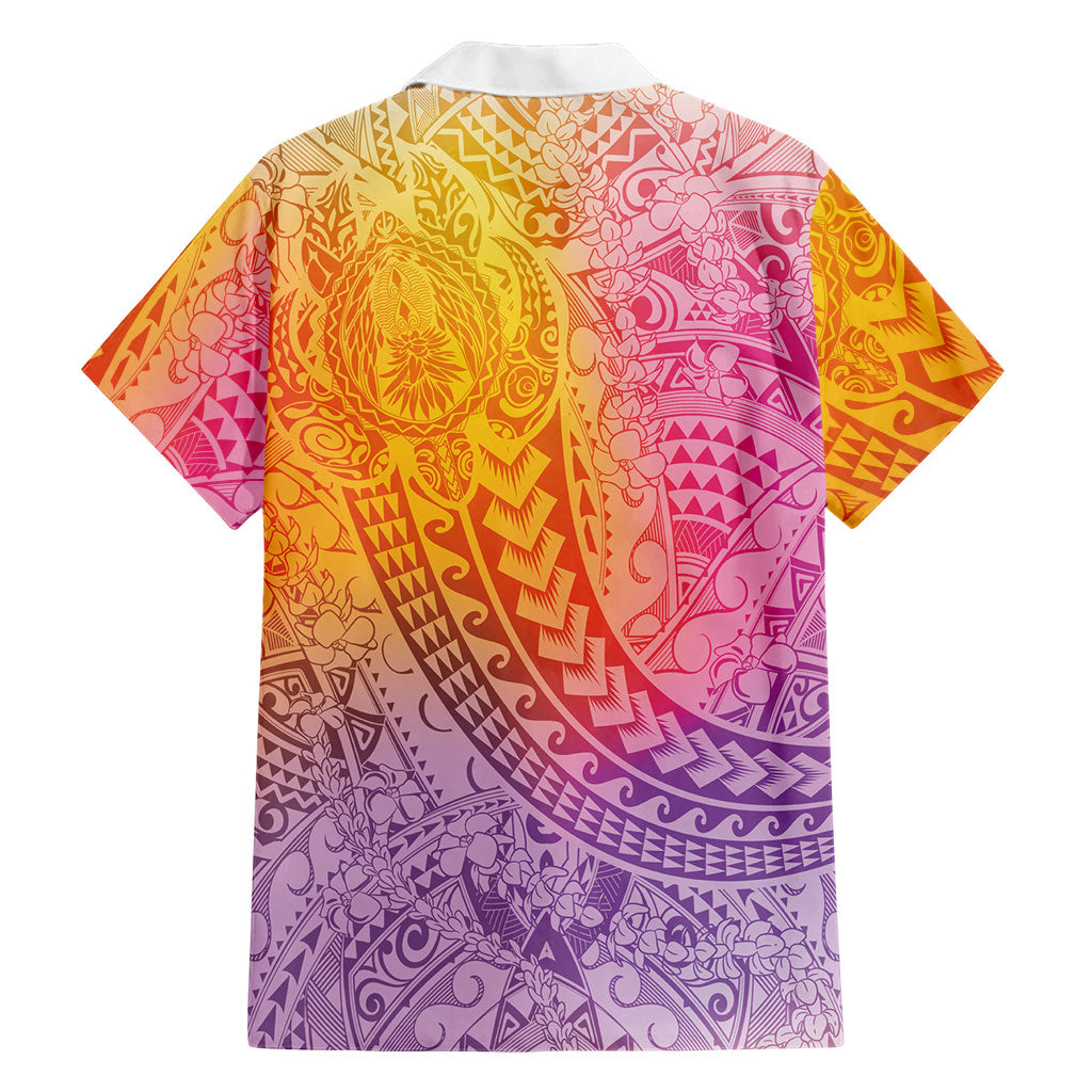 Hawaiian Turtles and Leis Family Matching Long Sleeve Bodycon Dress and Hawaiian Shirt Tribal Kakau Pattern Magical Rainbow Sky