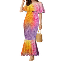 Hawaiian Turtles and Leis Family Matching Mermaid Dress and Hawaiian Shirt Tribal Kakau Pattern Magical Rainbow Sky