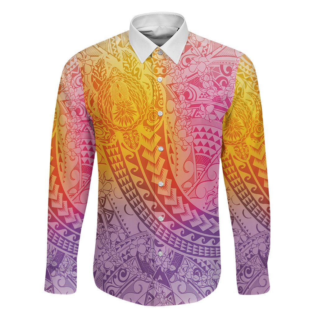 Hawaiian Turtles and Leis Family Matching Off The Shoulder Long Sleeve Dress and Hawaiian Shirt Tribal Kakau Pattern Magical Rainbow Sky