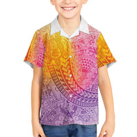 Hawaiian Turtles and Leis Family Matching Off Shoulder Maxi Dress and Hawaiian Shirt Tribal Kakau Pattern Magical Rainbow Sky