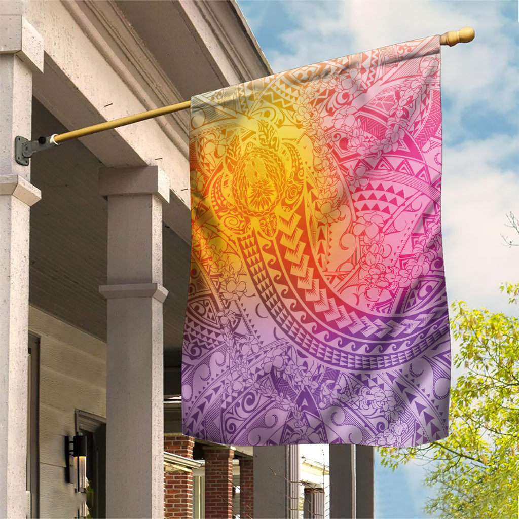 Hawaiian Turtles and Leis Garden Flag Tribal Kakau Pattern Magical Rainbow Sky LT03 House Flag Multicolor - Polynesian Pride