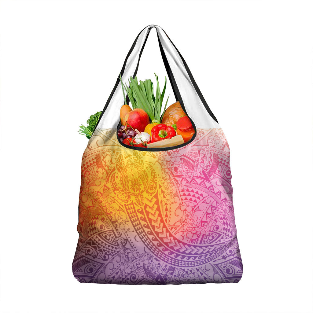 Hawaiian Turtles and Leis Grocery Bag Tribal Kakau Pattern Magical Rainbow Sky LT03 1-pack One Size Multicolor - Polynesian Pride