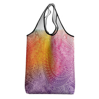 Hawaiian Turtles and Leis Grocery Bag Tribal Kakau Pattern Magical Rainbow Sky