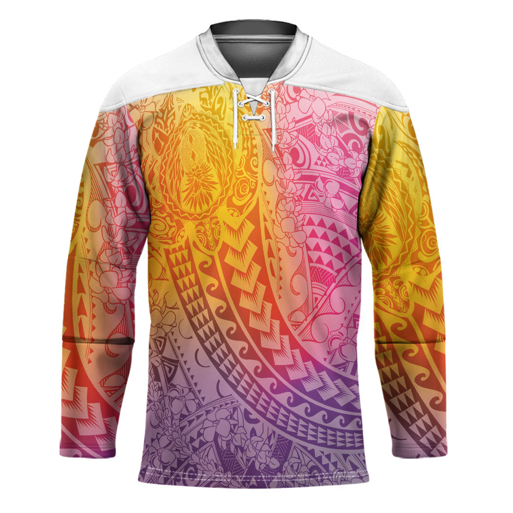 Hawaiian Turtles and Leis Hockey Jersey Tribal Kakau Pattern Magical Rainbow Sky LT03 Unisex Multicolor - Polynesian Pride