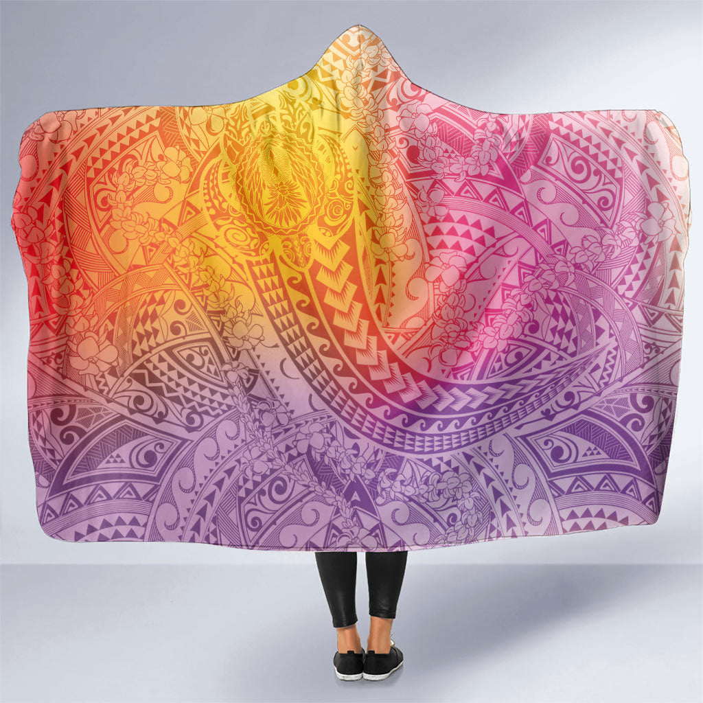 Hawaiian Turtles and Leis Hooded Blanket Tribal Kakau Pattern Magical Rainbow Sky LT03 One Size Multicolor - Polynesian Pride