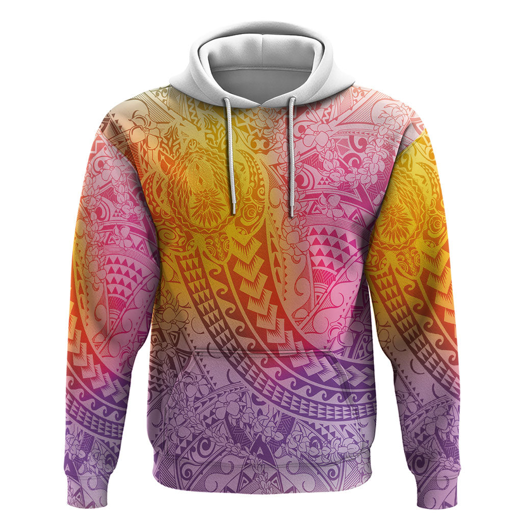 Hawaiian Turtles and Leis Hoodie Tribal Kakau Pattern Magical Rainbow Sky LT03 Pullover Hoodie Multicolor - Polynesian Pride