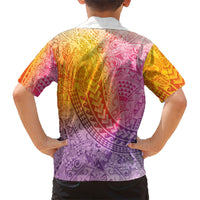 Hawaiian Turtles and Leis Kid Hawaiian Shirt Tribal Kakau Pattern Magical Rainbow Sky