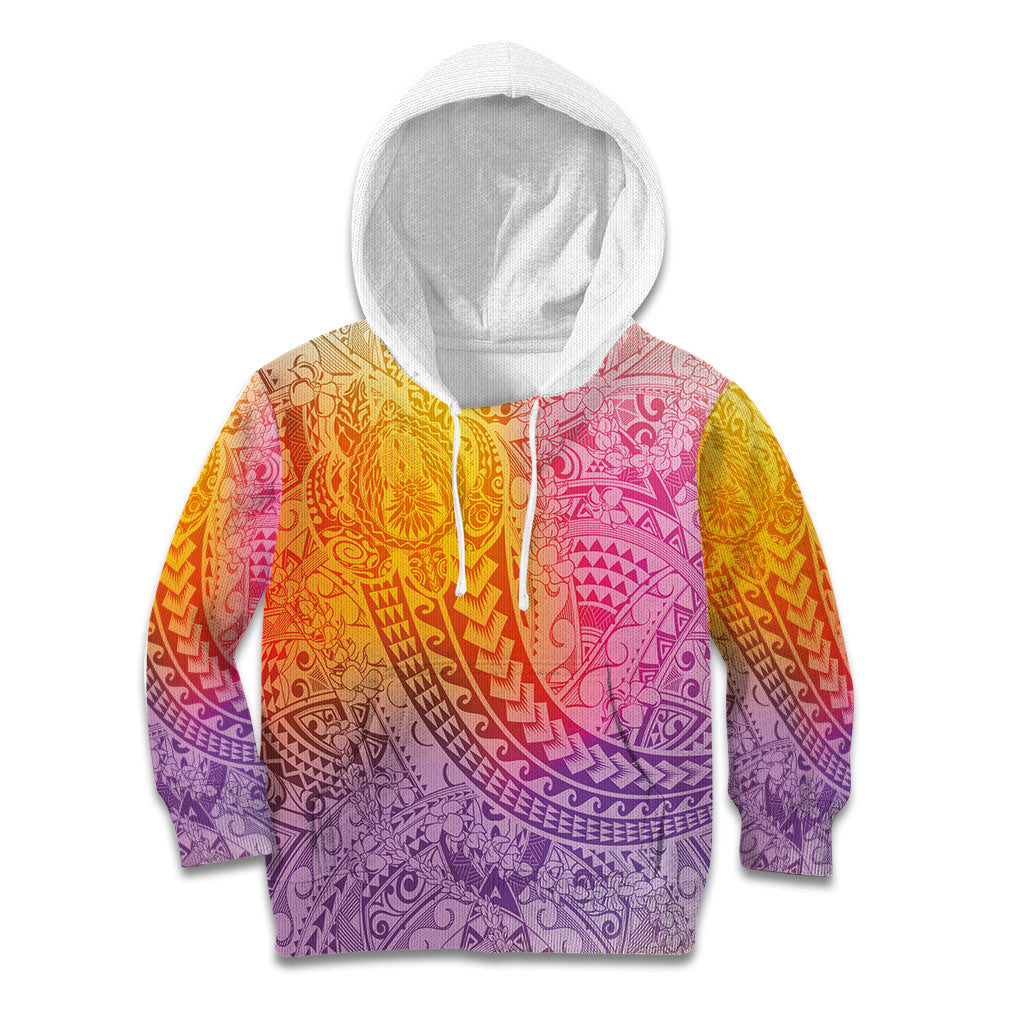 Hawaiian Turtles and Leis Kid Hoodie Tribal Kakau Pattern Magical Rainbow Sky LT03 Hoodie Multicolor - Polynesian Pride