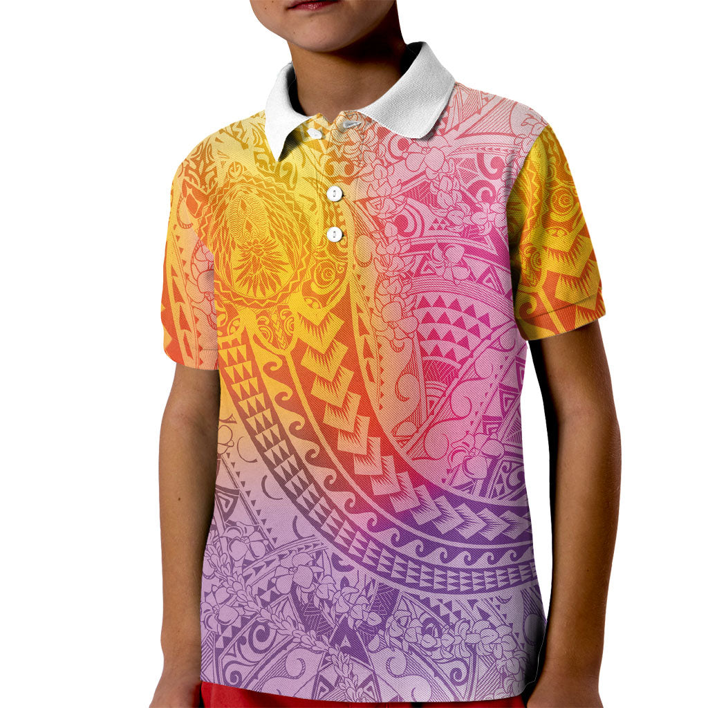 Hawaiian Turtles and Leis Kid Polo Shirt Tribal Kakau Pattern Magical Rainbow Sky LT03 Kid Multicolor - Polynesian Pride