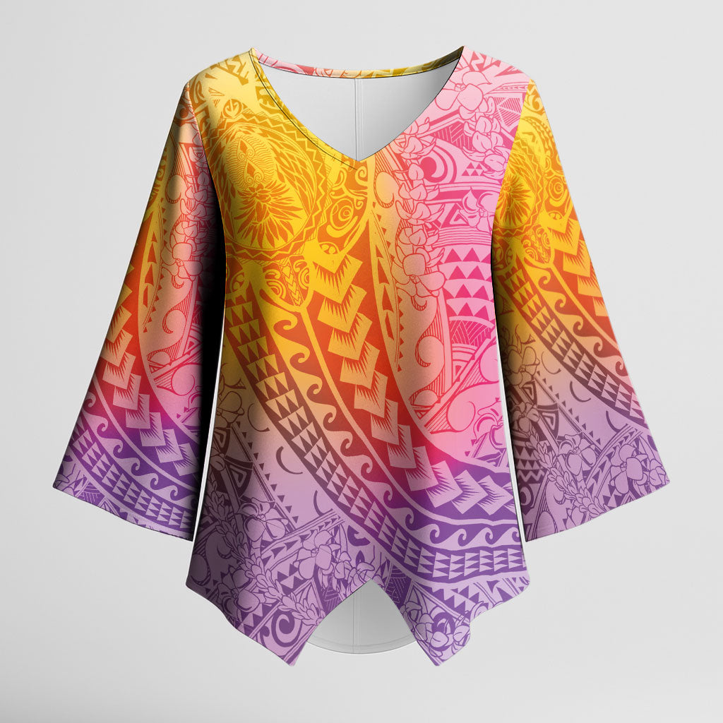 Hawaiian Turtles and Leis Kimono Sleeve Blouse Tribal Kakau Pattern Magical Rainbow Sky LT03 Female Multicolor - Polynesian Pride