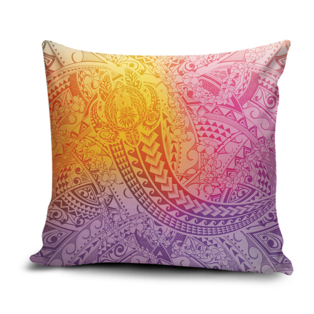 Hawaiian Turtles and Leis Pillow Cover Tribal Kakau Pattern Magical Rainbow Sky LT03 Multicolor - Polynesian Pride
