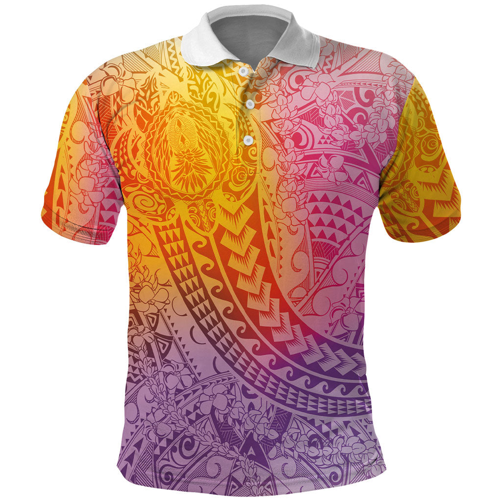 Hawaiian Turtles and Leis Polo Shirt Tribal Kakau Pattern Magical Rainbow Sky