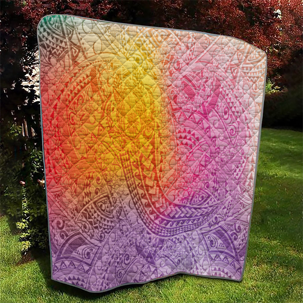 Hawaiian Turtles and Leis Quilt Tribal Kakau Pattern Magical Rainbow Sky