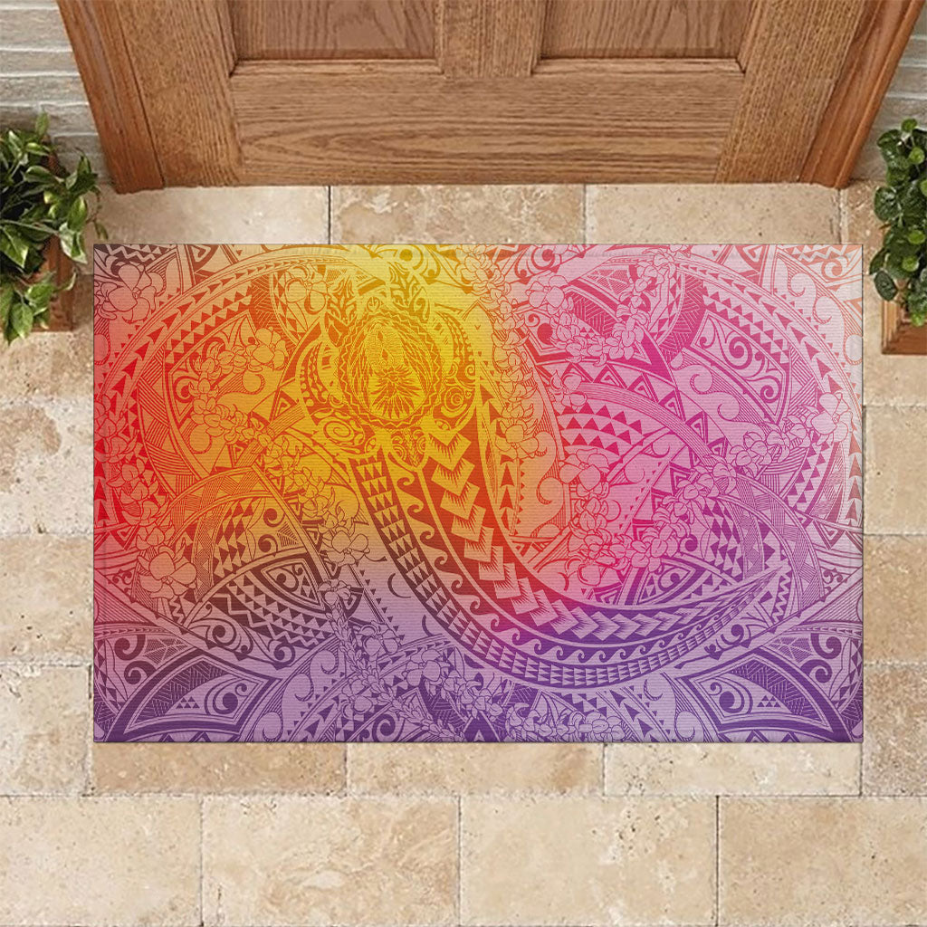 Hawaiian Turtles and Leis Rubber Doormat Tribal Kakau Pattern Magical Rainbow Sky LT03 Multicolor - Polynesian Pride