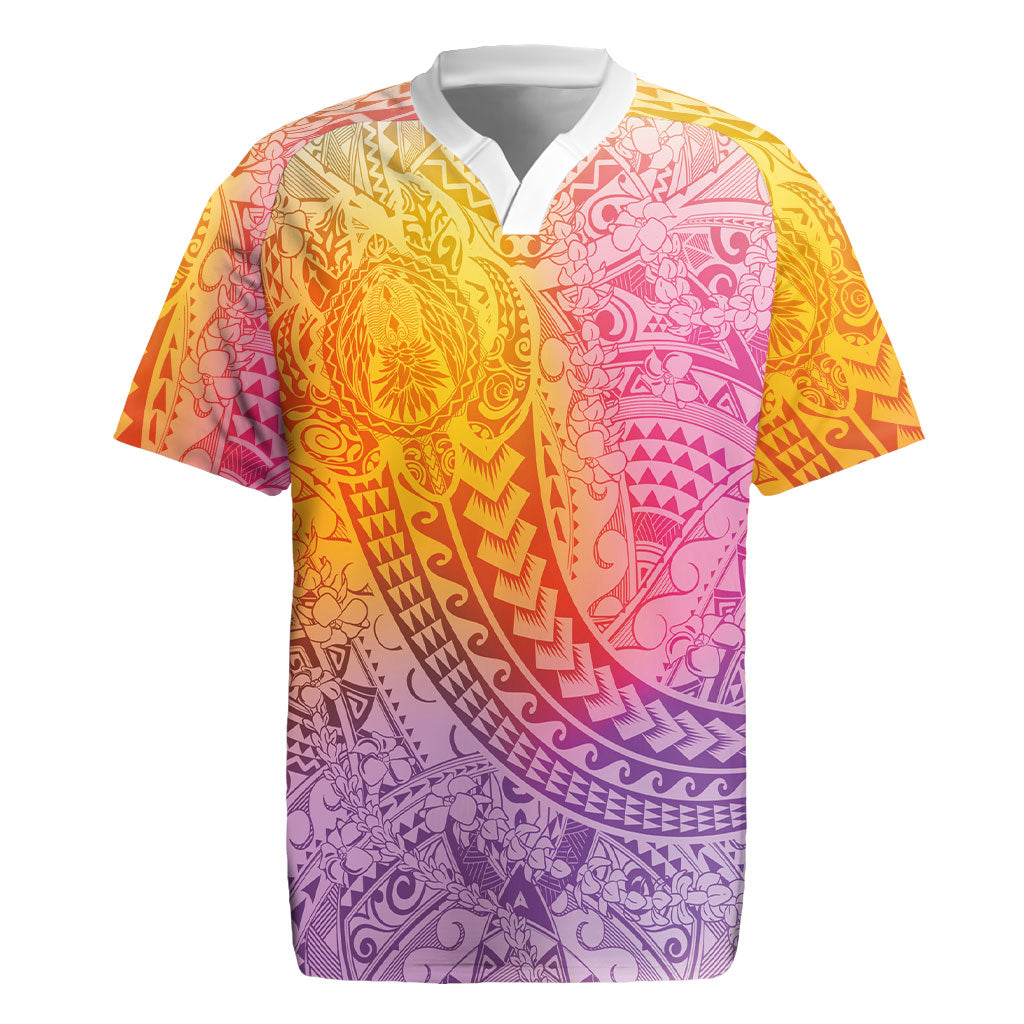Hawaiian Turtles and Leis Rugby Jersey Tribal Kakau Pattern Magical Rainbow Sky LT03 Multicolor - Polynesian Pride
