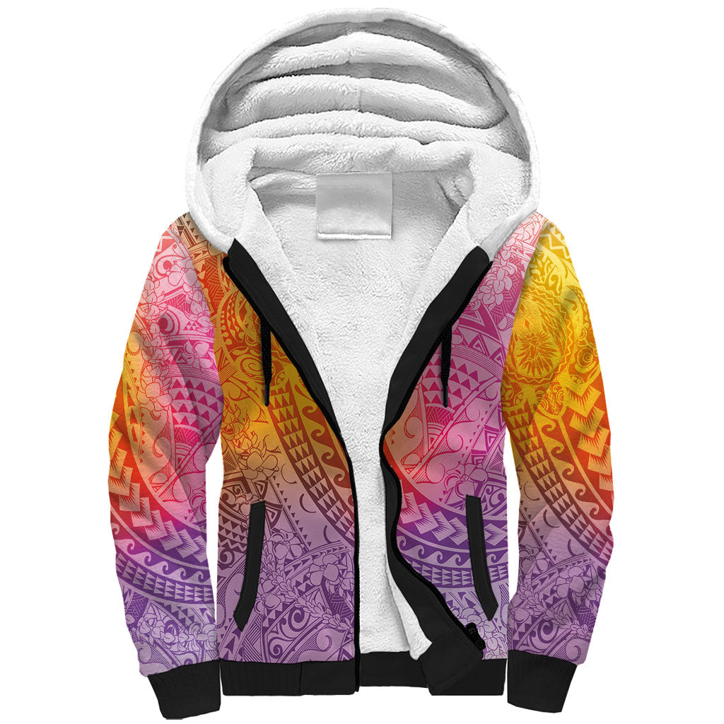 Hawaiian Turtles and Leis Sherpa Hoodie Tribal Kakau Pattern Magical Rainbow Sky LT03 Unisex Multicolor - Polynesian Pride