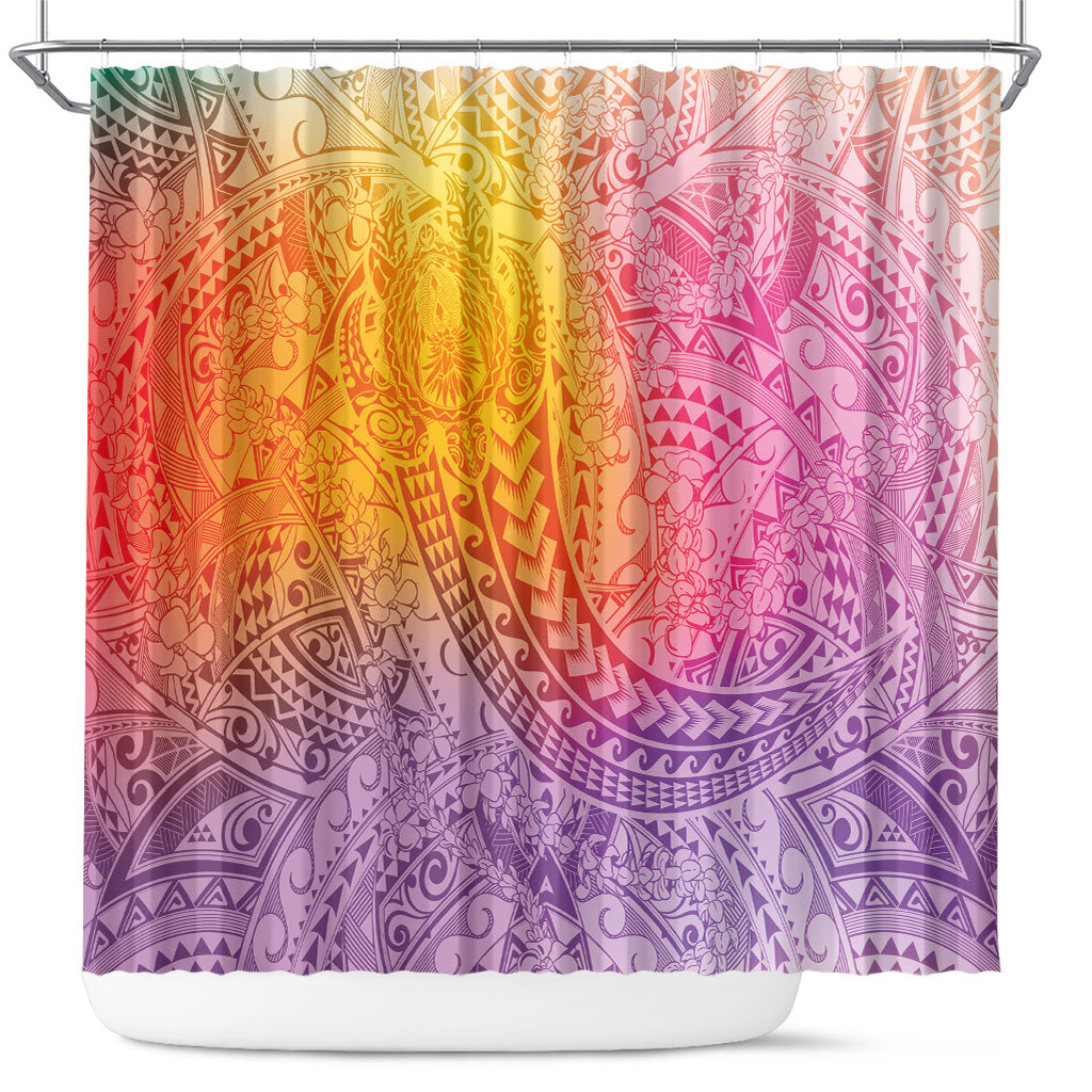 Hawaiian Turtles and Leis Shower Curtain Tribal Kakau Pattern Magical Rainbow Sky LT03 Multicolor - Polynesian Pride