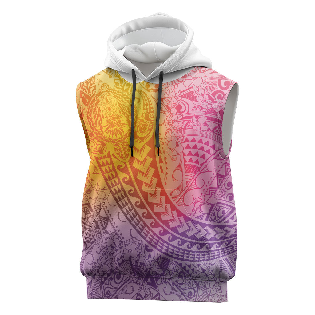 Hawaiian Turtles and Leis Sleeveless Hoodie Tribal Kakau Pattern Magical Rainbow Sky LT03 Multicolor - Polynesian Pride