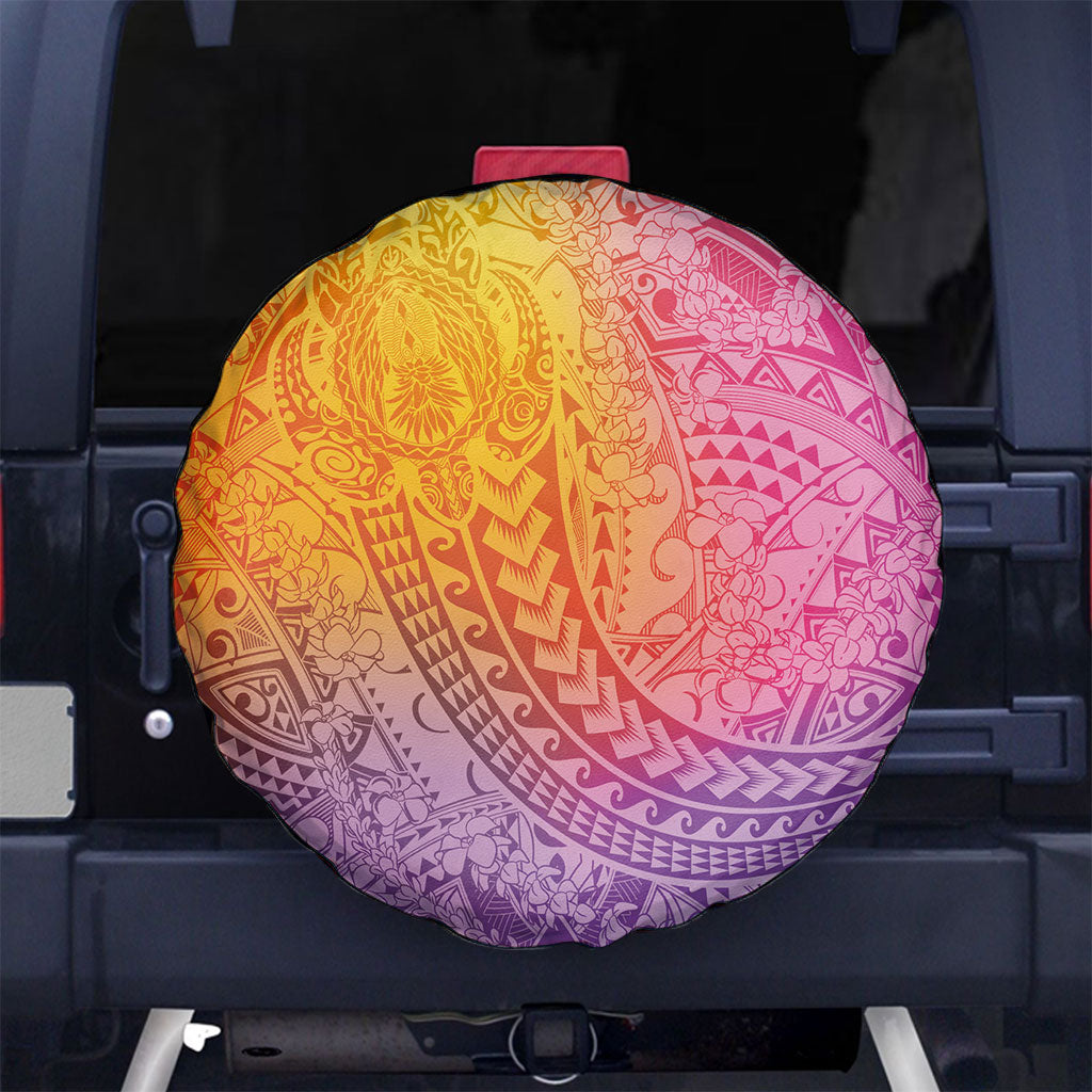 Hawaiian Turtles and Leis Spare Tire Cover Tribal Kakau Pattern Magical Rainbow Sky LT03 No hole Multicolor - Polynesian Pride