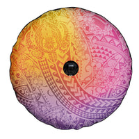 Hawaiian Turtles and Leis Spare Tire Cover Tribal Kakau Pattern Magical Rainbow Sky
