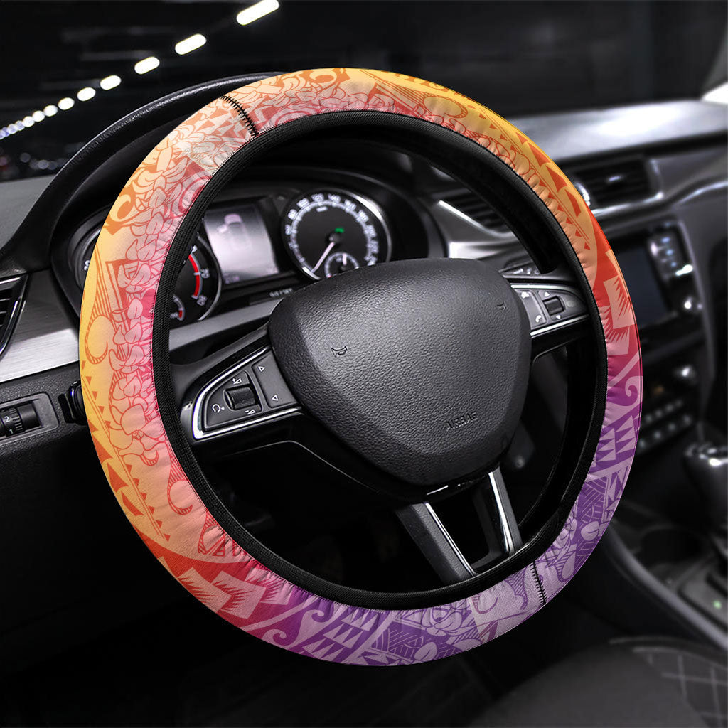 Hawaiian Turtles and Leis Steering Wheel Cover Tribal Kakau Pattern Magical Rainbow Sky LT03 Universal Fit Multicolor - Polynesian Pride