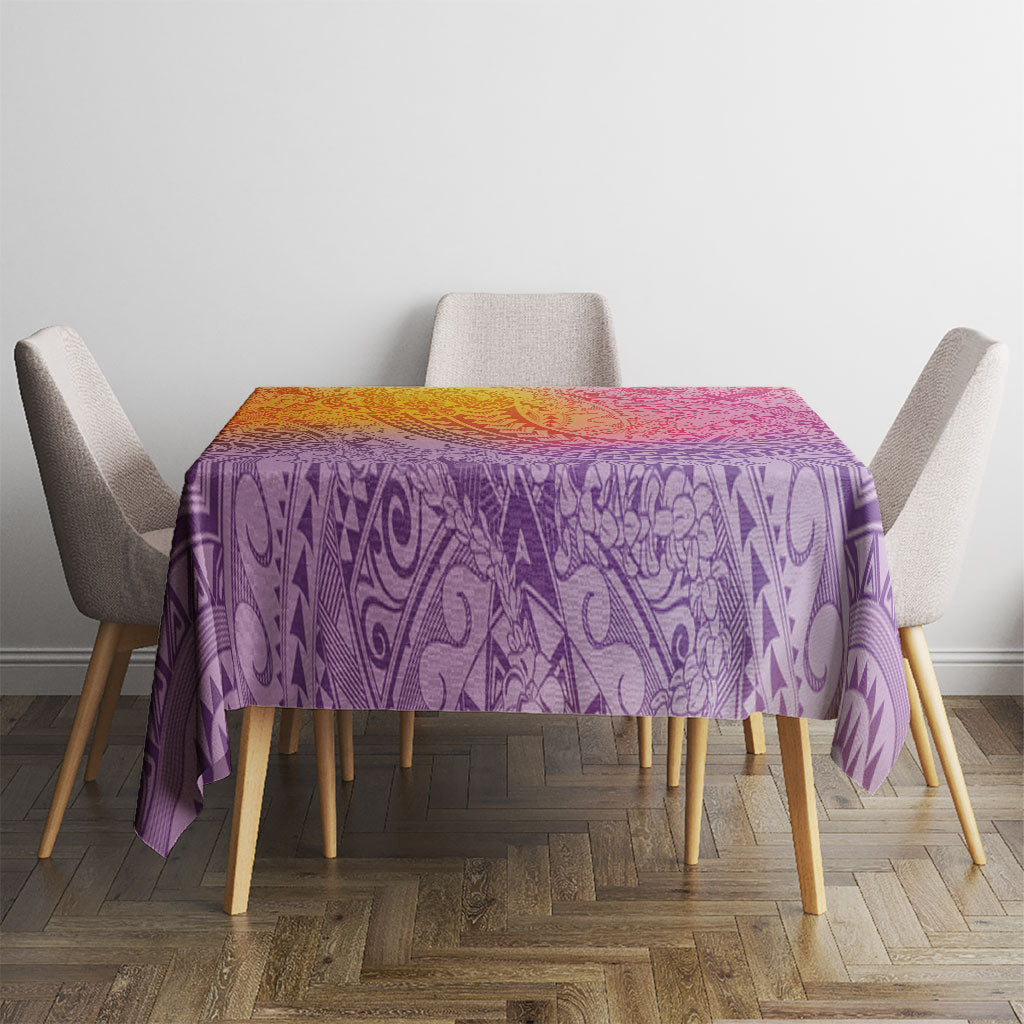 Hawaiian Turtles and Leis Tablecloth Tribal Kakau Pattern Magical Rainbow Sky