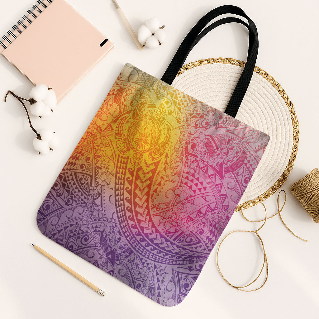 Hawaiian Turtles and Leis Tote Bag Tribal Kakau Pattern Magical Rainbow Sky LT03 Black Strap One Size Multicolor - Polynesian Pride