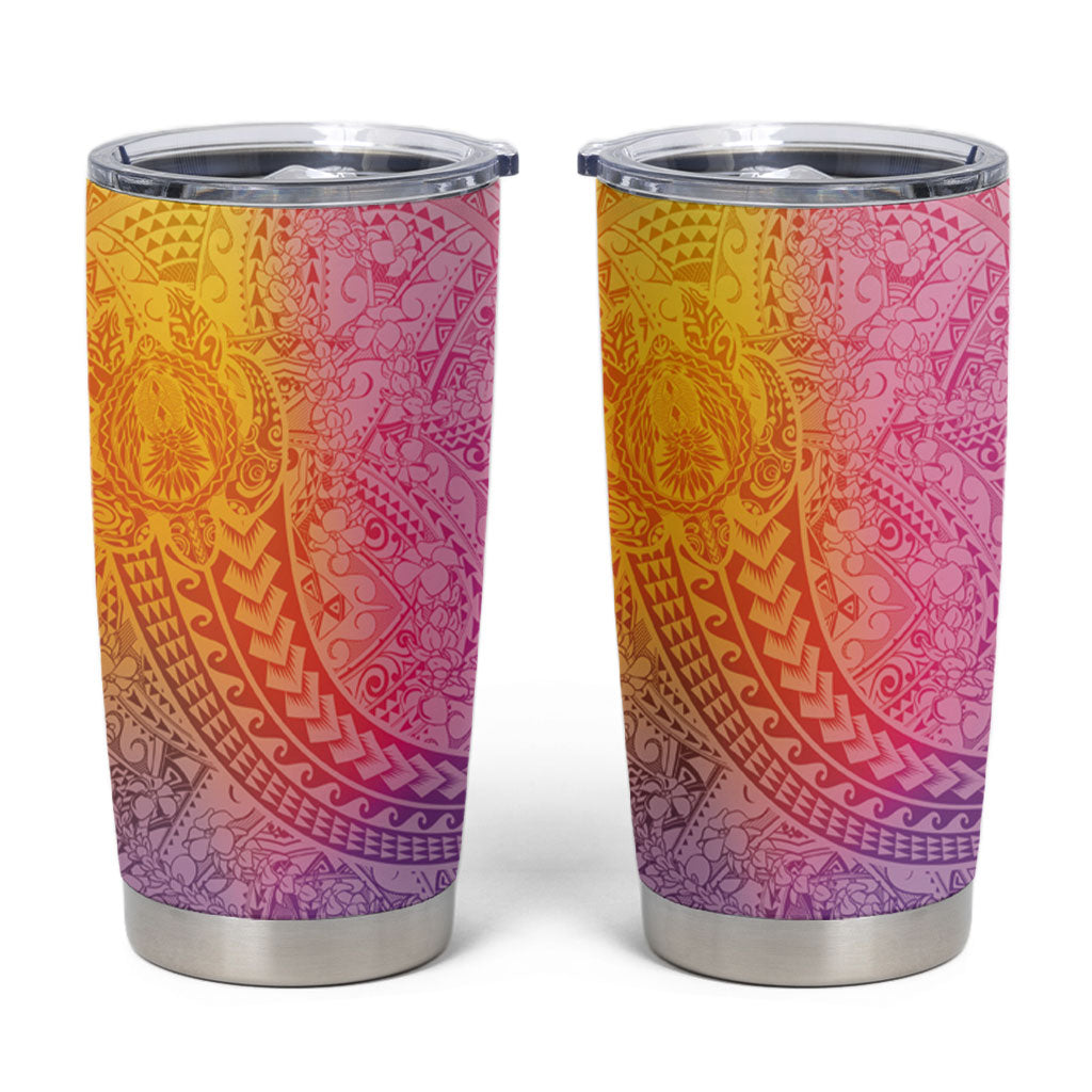 Hawaiian Turtles and Leis Tumbler Cup Tribal Kakau Pattern Magical Rainbow Sky LT03 Multicolor - Polynesian Pride