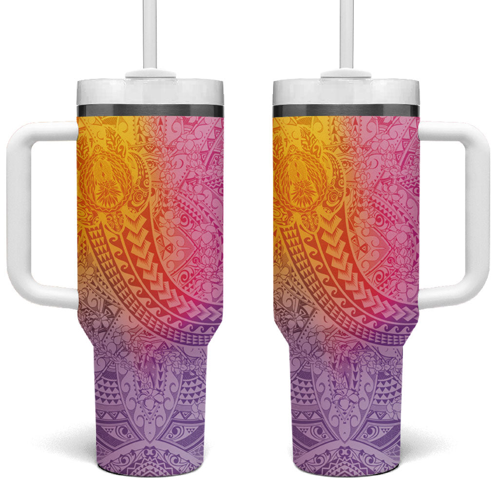 Hawaiian Turtles and Leis Tumbler With Handle Tribal Kakau Pattern Magical Rainbow Sky LT03 One Size: 40 oz Multicolor - Polynesian Pride
