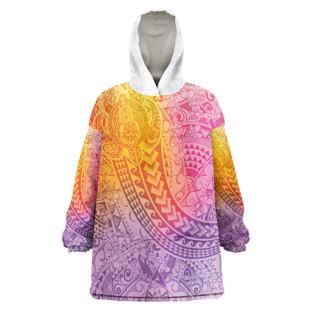 Hawaiian Turtles and Leis Wearable Blanket Hoodie Tribal Kakau Pattern Magical Rainbow Sky LT03 One Size Multicolor - Polynesian Pride