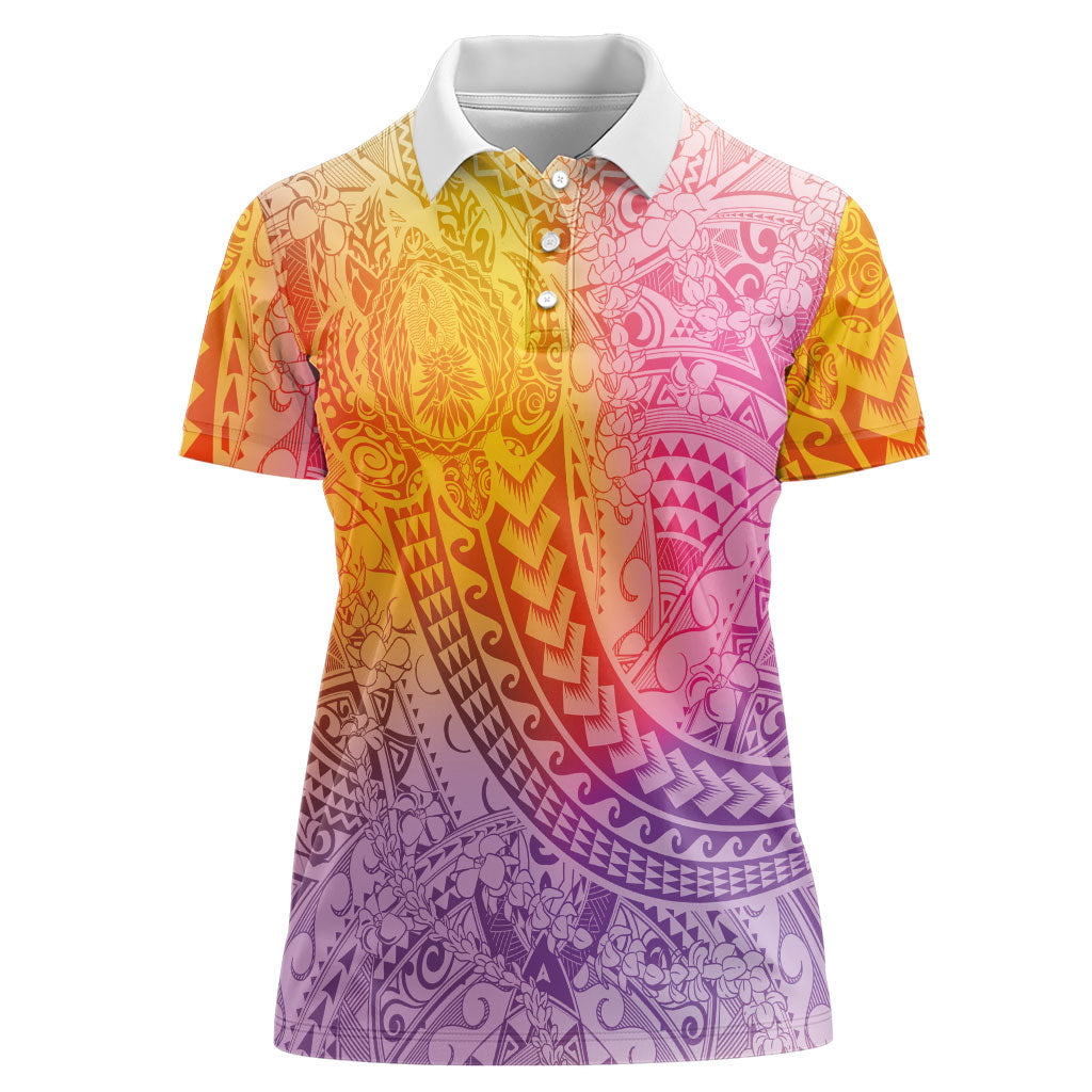 Hawaiian Turtles and Leis Women Polo Shirt Tribal Kakau Pattern Magical Rainbow Sky LT03 Female Multicolor - Polynesian Pride