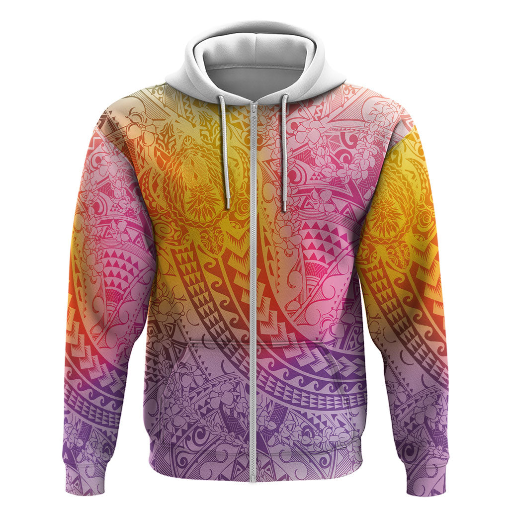 Hawaiian Turtles and Leis Zip Hoodie Tribal Kakau Pattern Magical Rainbow Sky LT03 Zip Hoodie Multicolor - Polynesian Pride