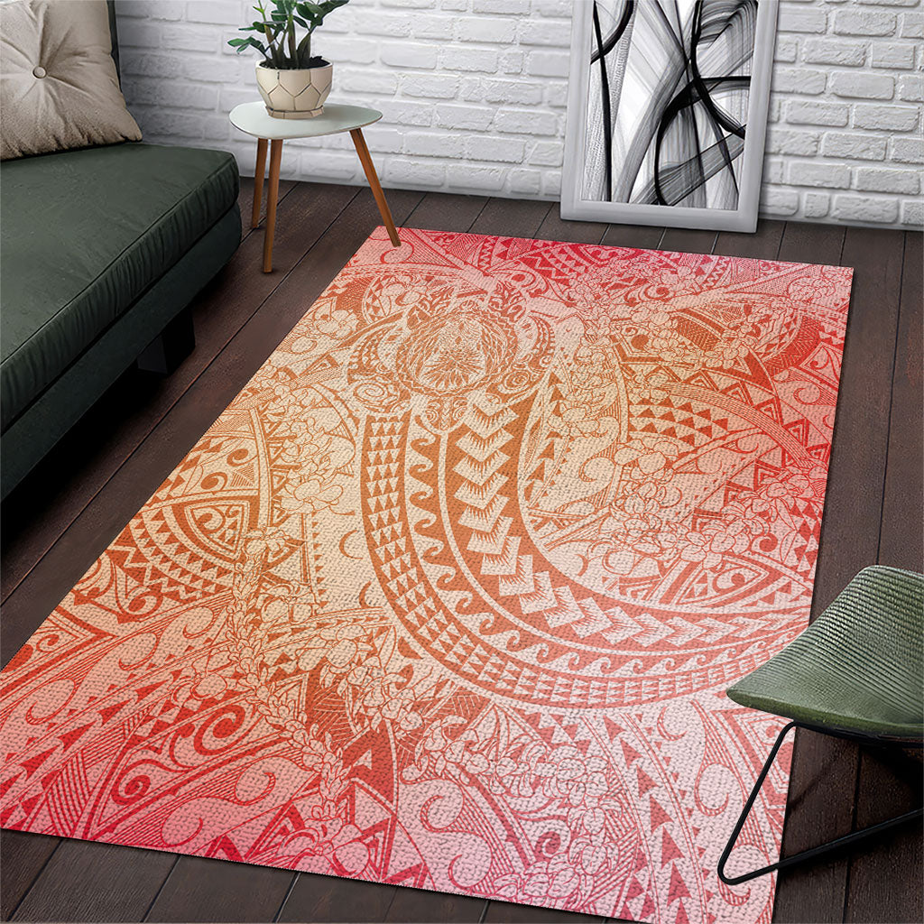 Hawaiian Turtles and Leis Area Rug Tribal Kakau Pattern Peach Fuzz Color LT03 Peach Fuzz - Polynesian Pride