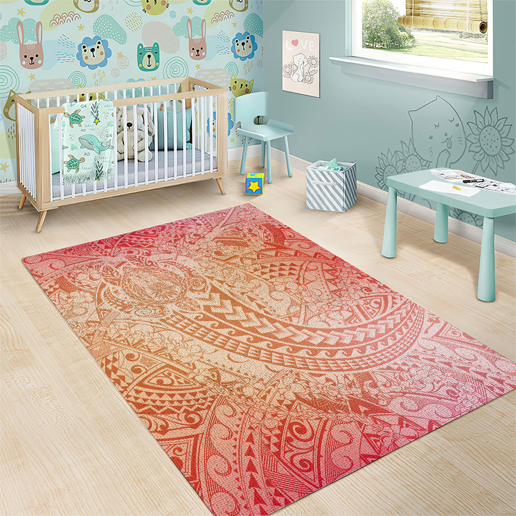 Hawaiian Turtles and Leis Area Rug Tribal Kakau Pattern Peach Fuzz Color