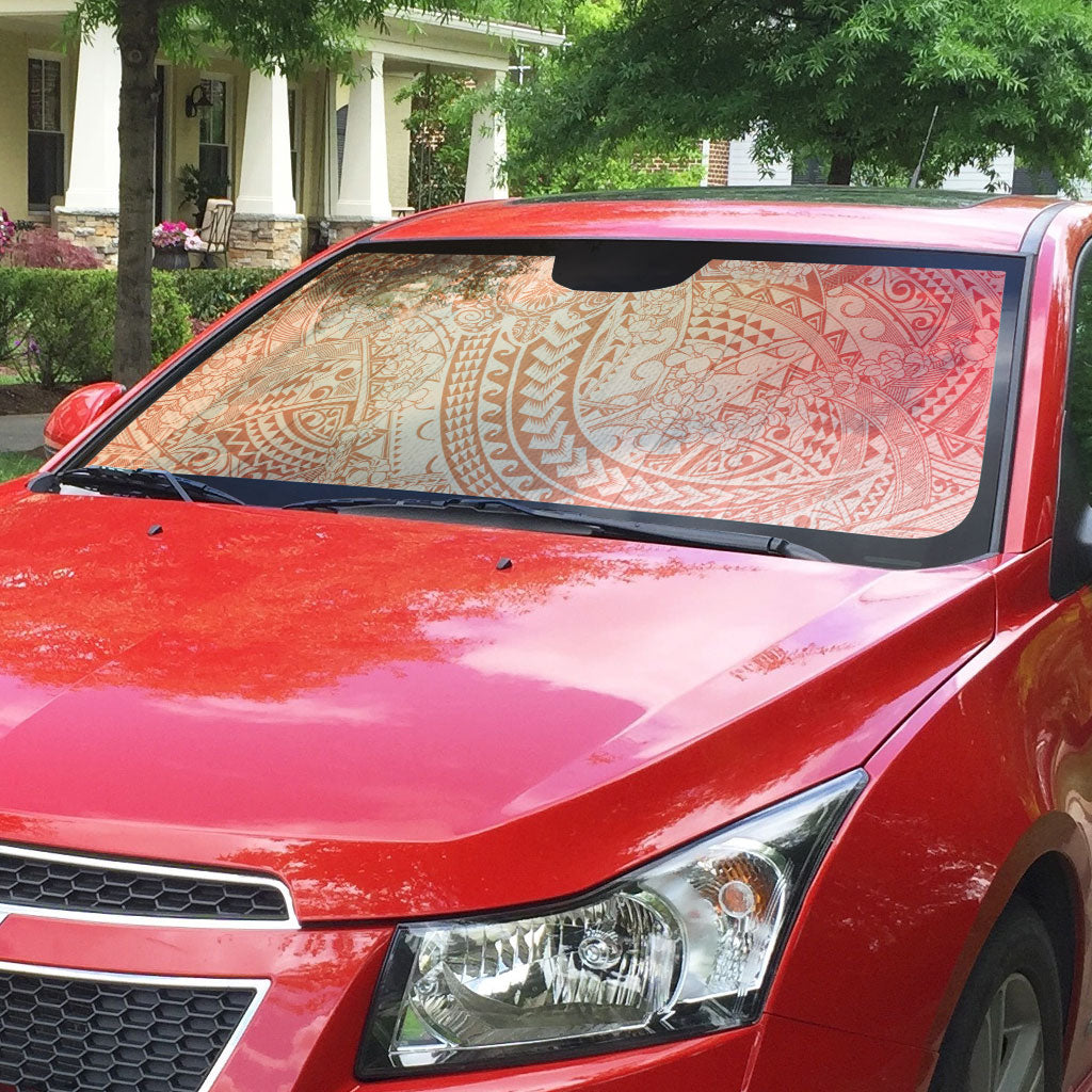 Hawaiian Turtles and Leis Auto Sun Shade Tribal Kakau Pattern Peach Fuzz Color