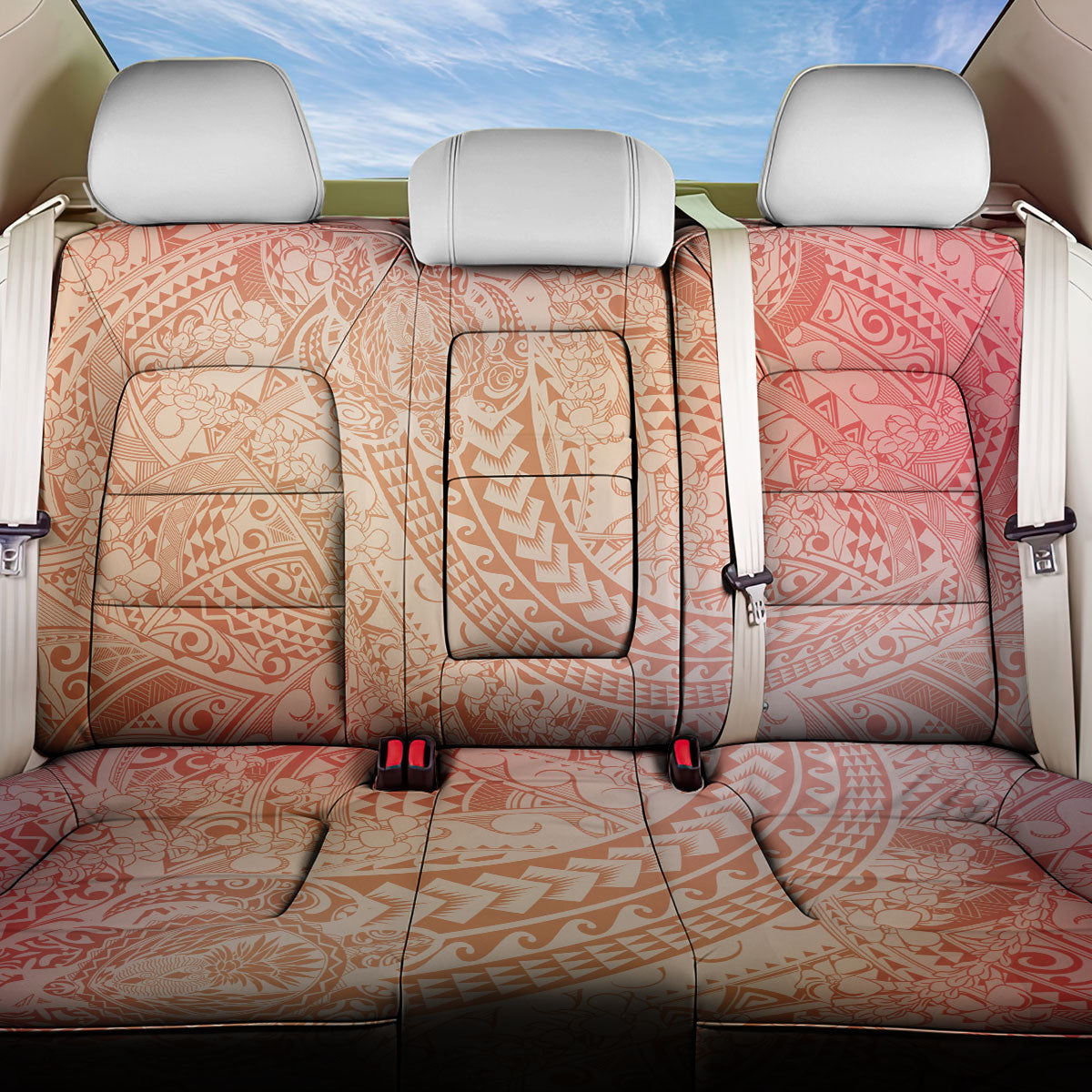 Hawaiian Turtles and Leis Back Car Seat Cover Tribal Kakau Pattern Peach Fuzz Color LT03 One Size Peach Fuzz - Polynesian Pride